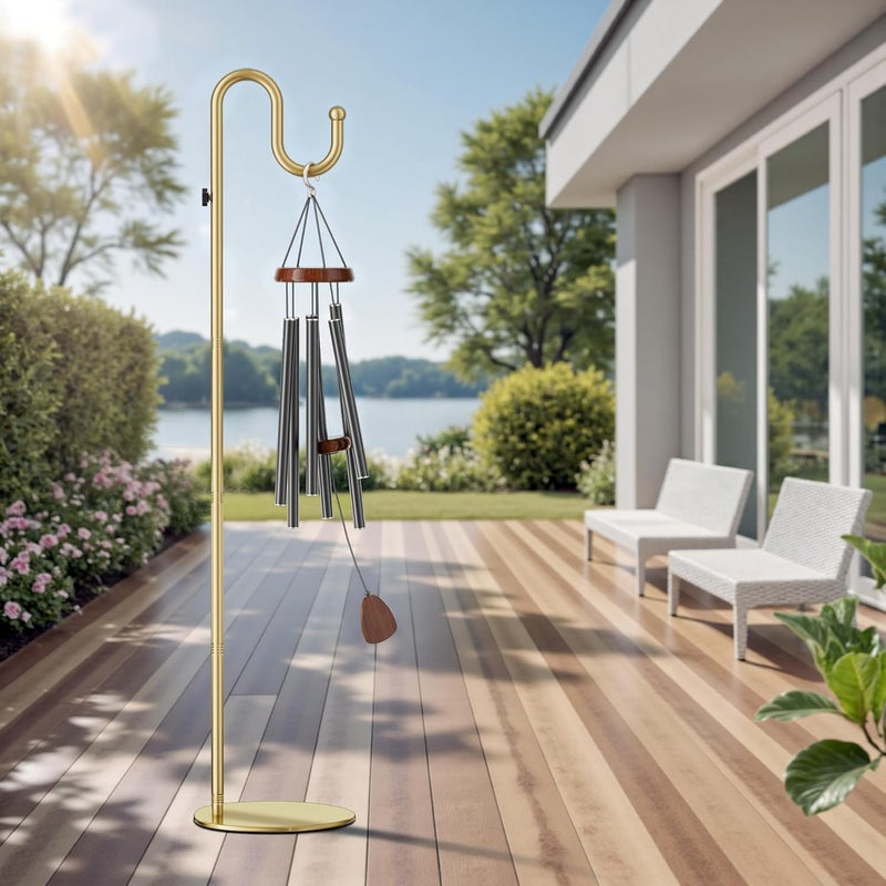saffruff 74" Gold Shepherds Hook Stand–Adjustable Free Standing Pole Holder for Hanging Bird Feeders, Plants, Lanterns, Wreaths, and Wind Chimes, Heavy Duty Base for Indoor & Outdoor Use, Holds Up to 20 LBS - Image 2